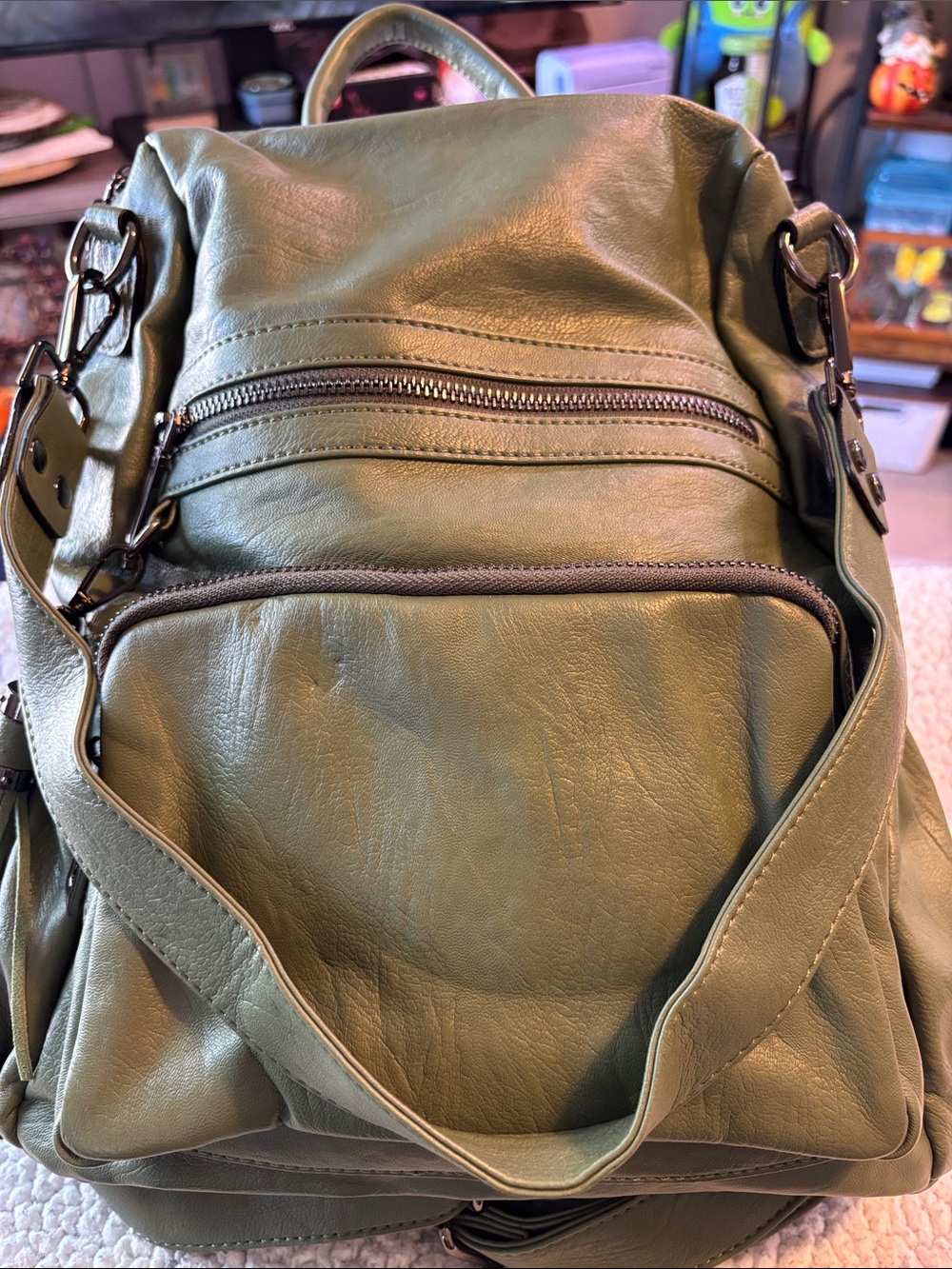 Others Follow Olive Green Backpack with Front Zip Pocket